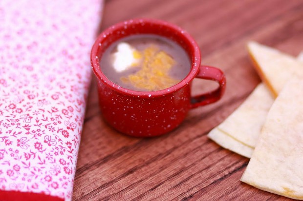 Easy Mexican Black Bean Soup Recipe – Simple Kitchen Series! by Abby Sasscer | Black Bean Soup with Sour Cream, Cheese & Quesadilla (Photograph by Caroline Meyers Photography)