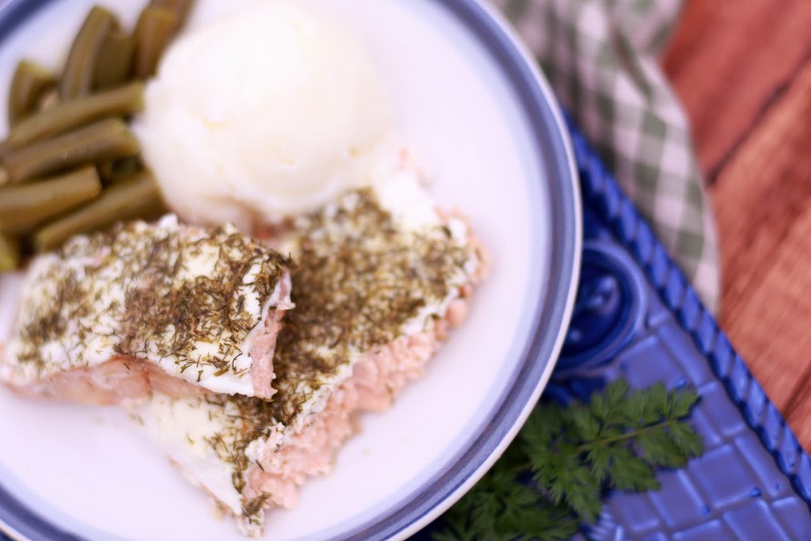 Easy Salmon with Creamy Dill Sauce - Simple Kitchen Series - by Abby Sasscer | Salmon with Veges on the Plate